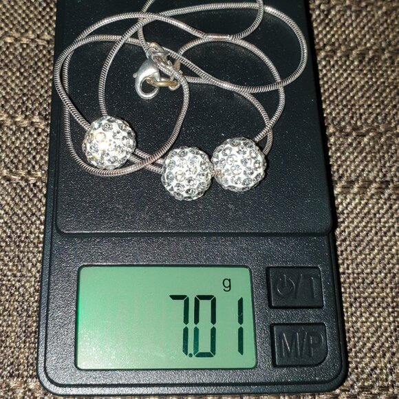 Elegant 925 Sterling Silver Pave Crystal Triple Ball Bead Necklace - Picture 8 of 10